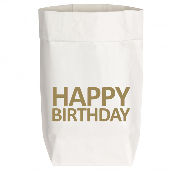 Paperbags Small weiss, HAPPY BIRTHDAY, metallic gold