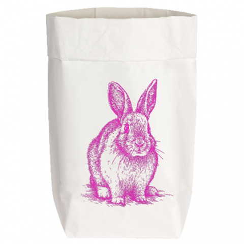 Paperbags Small weiss, HASE SITZEND, neon pink