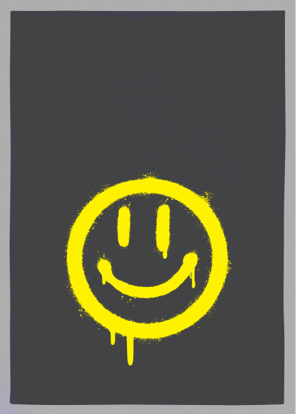 Geschirrtuch grau, Smiley in Gelb