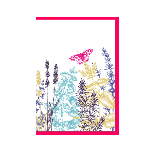 Faltkarte hoch, Butterfly and Flowers