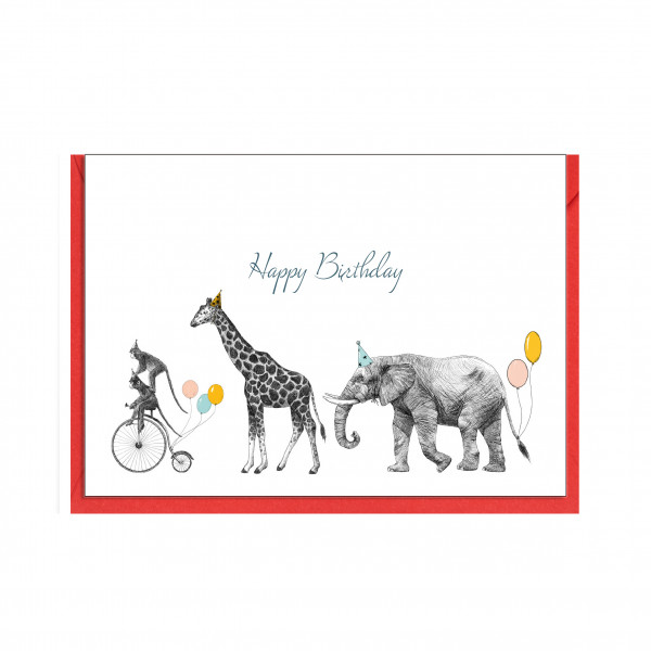 Faltkarte quer, Happy Birthday Tiere