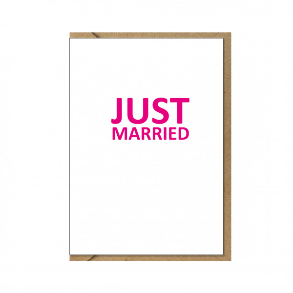 Faltkarte hoch, JUST MARRIED, neon pink