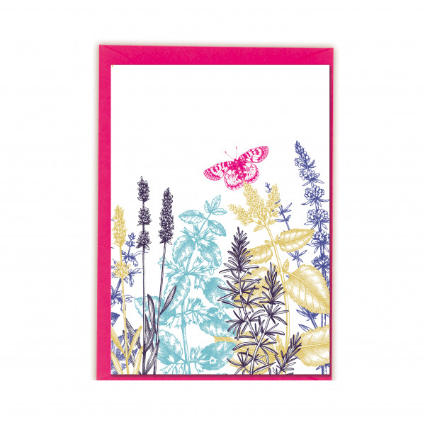 Faltkarte hoch, Butterfly and Flowers